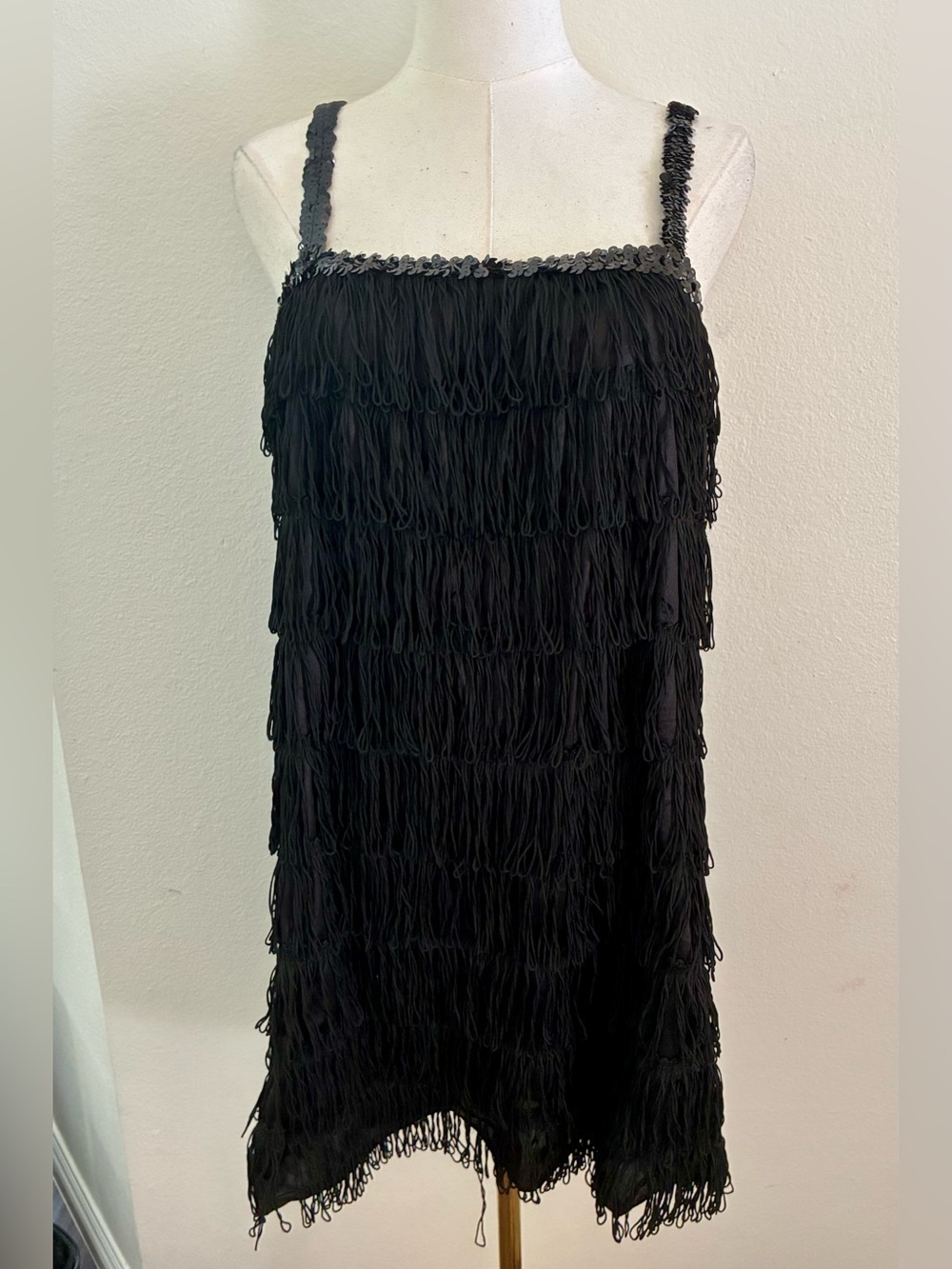 Rubies Womens Large Black Fringe Flapper Dress Gold Sequin 1920s Costume Gatsby